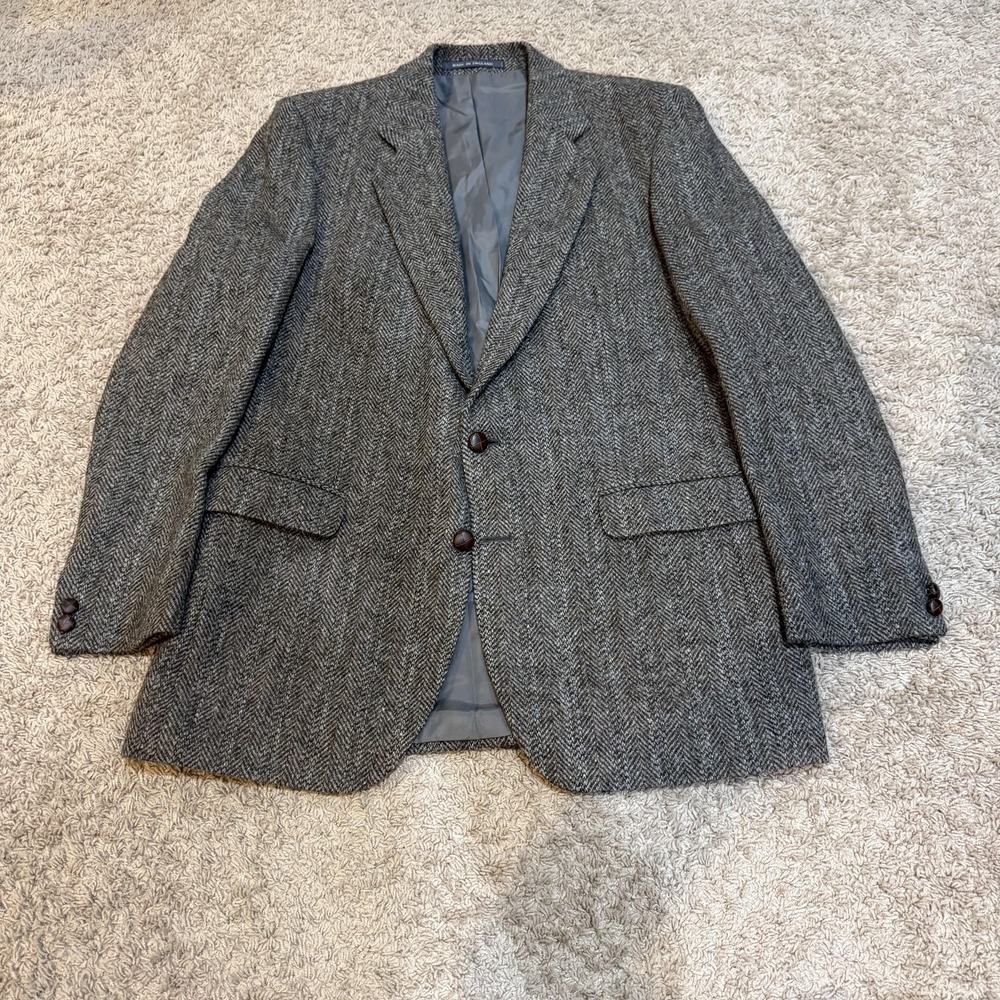 Alexandre Of England Harris Tweed Blazer Mens 42L Gray Herringbone Made England